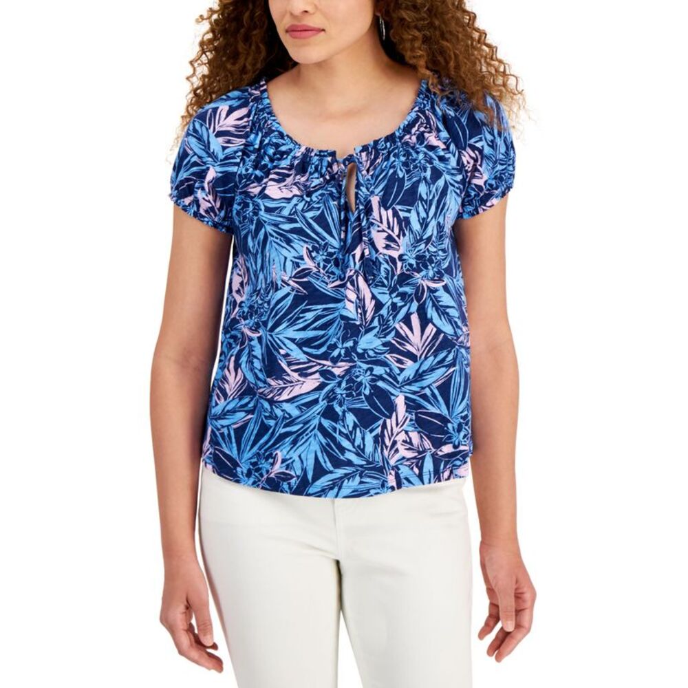 Style & Co Petite Printed Puff Sleeve Top